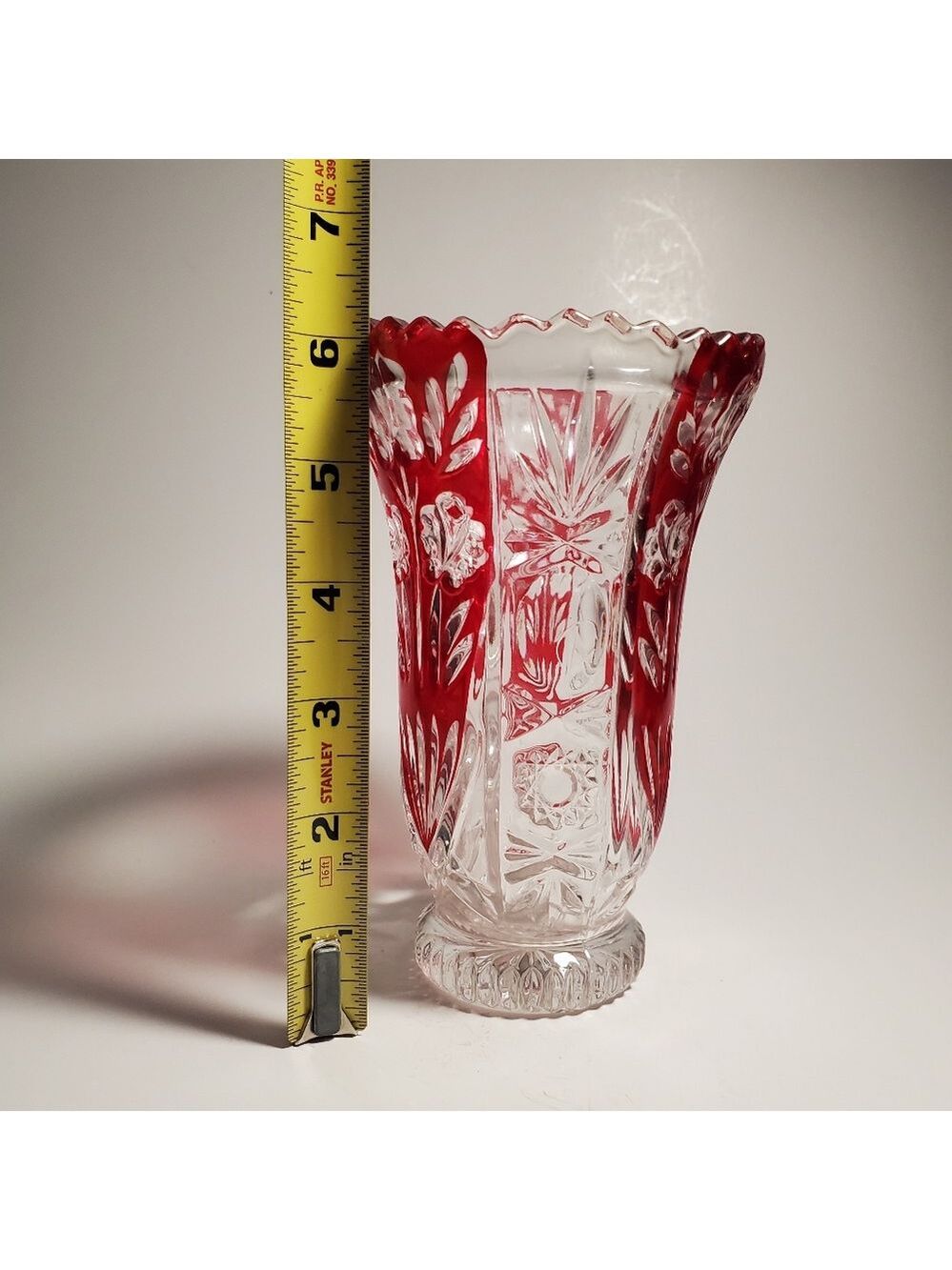 Fifth Avenue Crystal Rosaline Ruby Floral Vase Vintage Anna Hutte Cut Glass EUC - Picture 5 of 8